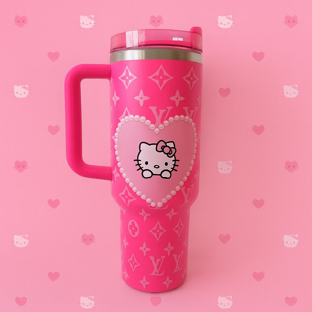 Midnight Pink Kitty Heart Tumbler