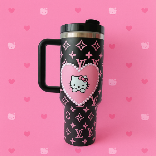 Midnight Pink Kitty Heart Tumbler