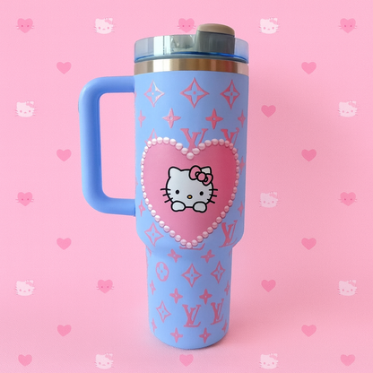 Midnight Pink Kitty Heart Tumbler