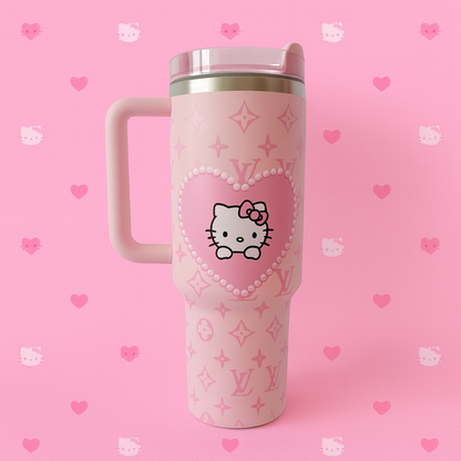 Midnight Pink Kitty Heart Tumbler