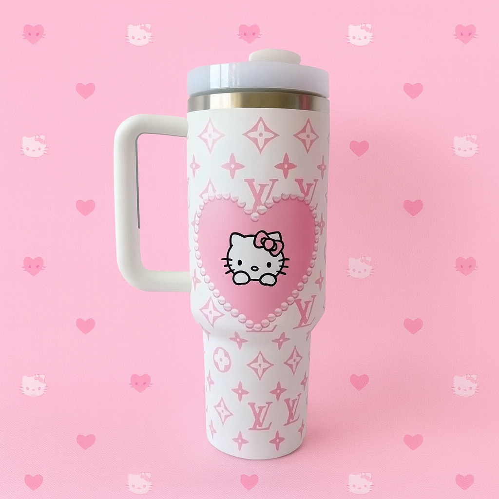 Midnight Pink Kitty Heart Tumbler