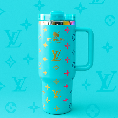 High-end Stanley coffee mug with handle and gold geometric pattern