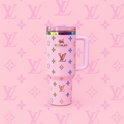 Stanley stainless steel travel cup in luxury brown and gold finish